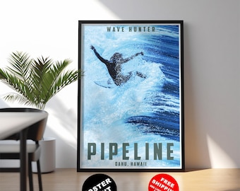 Pipeline, Hawaii surf print: Vibrant Oahu wave poster