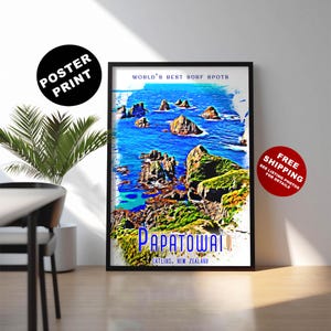 Papatowai Surf Print: New Zealand Travel Poster, Catlins Coast Wall Art