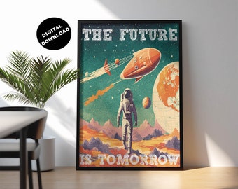 Vintage Sci-fi poster, Science fiction wall art, Retro printable art, Digital download, Nostalgic décor,sci fi,Retro art,Space travel poster