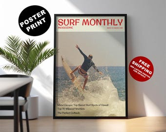 Capa de revista de surf vintage: decoração retrô para casa de praia