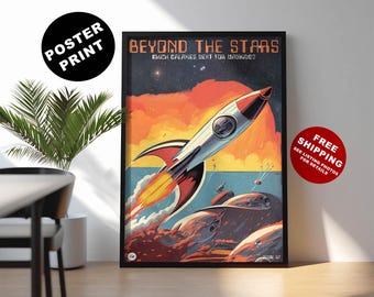 Retro Sci-Fi Weltraum Print: Vintage Rakete Poster Art