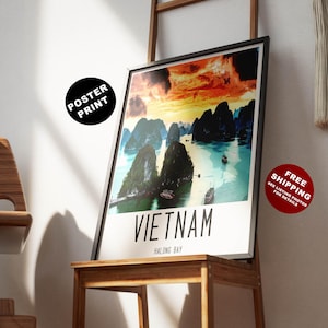 Vietnam poster, Halong Bay Print, Southeast Asia Print, SE Asia Backpacking Poster, Vietnam Travel Print, Gift for travel fan, World travel