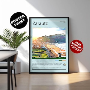 Impresión de surf de Zarautz - Póster de surf del País Vasco - Arte de surf de España - Arte mural de viajes españoles - Impresión de playa de Zarautz - Póster de regalo para surfistas