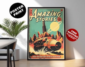 Retro Sci-Fi Art Print: Classic pulp sci-fi Illustration