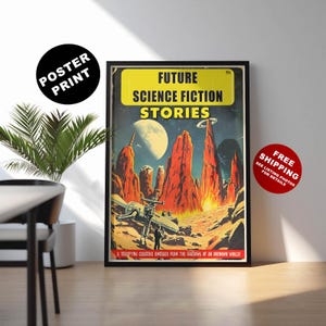 Vintage sci-fi magazine wall art, Sci-fi wall art, Science fiction cover, Sci fi art print, Retro space art, Science fiction collector art