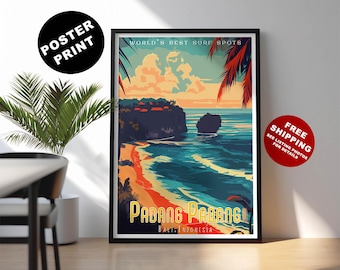 Padang Padang Beach Poster: Retro Bali Surf Kunstdruck