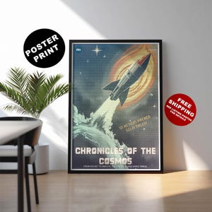Retro sci-fi poster, Vintage sci-fi art, Futuristic science fiction decor, Outer space print, Pulp fiction magazine cover art, 1950s sci-fi