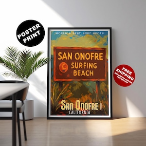 San Onofre surf print, California surf art, Retro San-O surf decor, California surf poster, Surf travel décor, San Diego surf beach wall art
