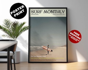 Impressão de capa de revista de surf vintage: pôster de surfe costeiro