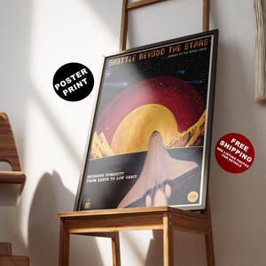 Retro Sci-Fi Poster, Space shuttle print, Retro space wall art, Gift for scifi fan, Science fiction vintage style print, Space mission print