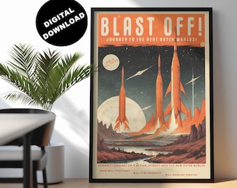 Vintage Sci-Fi Magazin Cover Poster: Retro Space Art (Digitaler Download)
