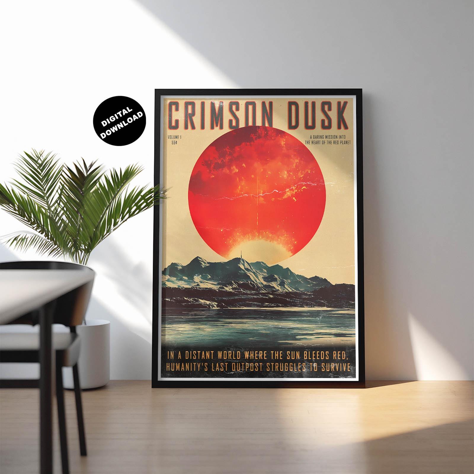 Retro Sci-Fi fantasy print, Vintage style science fiction poster, Gift for Sci fi fan, Classic sci-fi magazine art, Sci-fi illustration art
