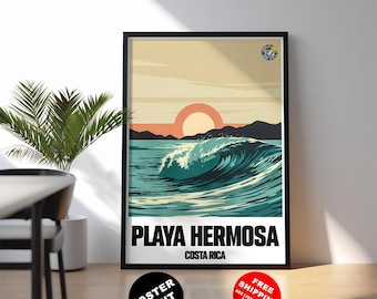 Playa Hermosa-surfafdruk: Costa Rica-reisposter