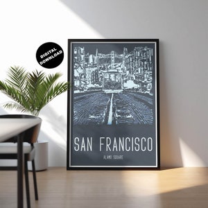 San Francisco Wall Art, Alamo Square Poster, San Francisco Cable Car Print, Golden Gate Bridge Print, California Travel Poster, SF Art Print