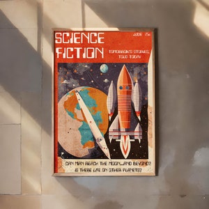 Vintage Sci-fi magazine, Retro magazine art, Science fiction wall art,Retro nostalgic art, Digital download, Home décor, sci fi,Space travel