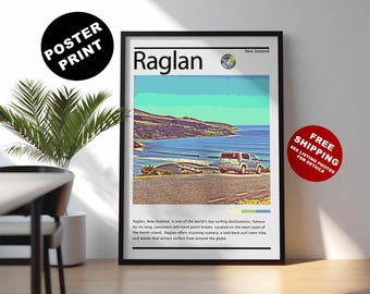 Raglan New Zealand Surf Print: Retro Travel Poster