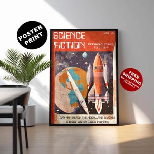 Science fiction poster, Vintage Sci-fi magazine, Retro sci-fi art, Nostalgic science fiction, Art print, Home décor, Science fiction print