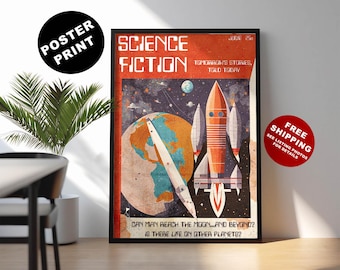 Vintage Sci-Fi Magazine Art Print: Retro Science Fiction Home Decor