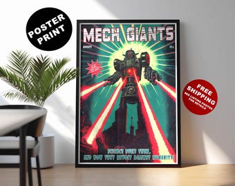 Retro Sci-Fi Robot Poster: Vintage Pulp Magazine Cover Art