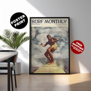 Retro surf poster - Retro surfing magazine - Vintage summer surf print - Beach house surf décor - Coastal surf wall art - Surf magazine art