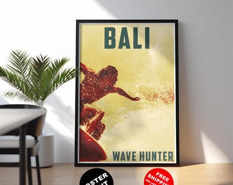 Bali surf travel print: Vibrant Indonesian wave poster