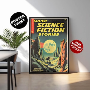 Retro Sci-Fi print, Vintage science fiction poster, 1950s Sci-Fi art, Sci-Fi illustration, Space travel print, Retro pulp fiction wall art
