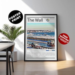 Póster de surf de The Wall - Impresión de surf de New Hampshire - Arte mural de surf de Hampton Beach - Impresión de playa de Nueva Inglaterra - Impresión de arte de surf de viaje de The Wall