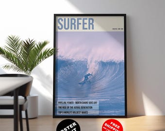 Retro 1980s surf magazine cover print:  Vibrant vintage surf wall art