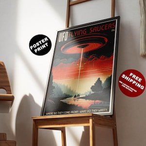 Retro sci fi print, Sci-Fi poster, 1980s sci-fi, Science fiction wall art, Retro UFO poster, UFO scifi wall art, Flying saucer print, Aliens