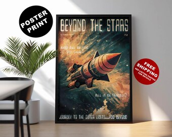 Retro Sci-Fi Rocket Poster: Vintage Style Print for Sci-Fi Fan