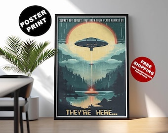Retro UFO Sci-Fi Poster: 1980s Style Science Fiction Wall Art