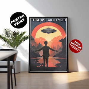UFO sci-fi print, Retro sci fi poster, Science fiction poster print, Classic UFO poster, Gift for sci-fi fan, Flying saucer print, UFO print