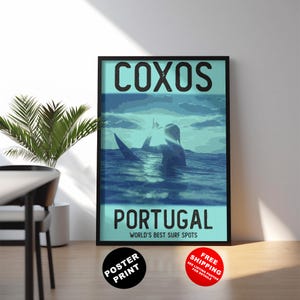 Coxos Beach surf wall art - Portugal surf travel print - Praia dos Coxos surf art - European surf poster – Coxos surf beach – Surfing gift