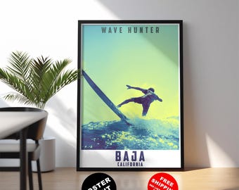 Baja California surf print: Vibrant Mexico surf travel poster