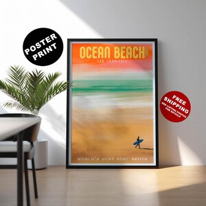Ocean Beach Surf Reisedruck - San Francisco Surf Wandkunst – Abstrakter Surf Strand – Surfen Poster in Kalifornien – Surfen Kunst im Pazifik