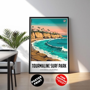 Tourmaline Surf Park surf print, California surf travel poster, North Pacific Beach surf art, California surf print, Surf travel wall art