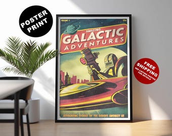 Retro Sci-Fi Robot Poster: Vintage Pulp Magazine Cover Art