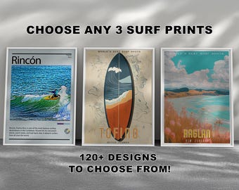 Set di stampe personalizzate di surf: vivace arte murale sulla spiaggia