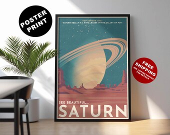 Saturn Planet Poster – Retro Space Wall Art With Iconic Rings, Vintage ...