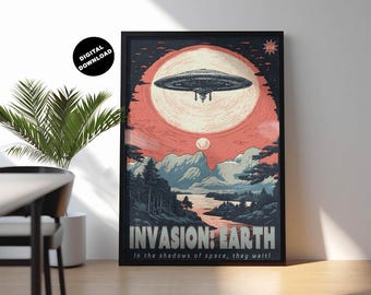Retro science fiction poster, Vintage sci-fi wall art, Classic sci fi magazine, UFO print, Retro sci-fi illustration, Poster for sci-fi fan