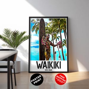 Waikiki Surf Druck - Oahu Surf Poster - Waikiki Hawaii Strand Kunst - Oahu Surf Reiseplakat - Hawaii Surf Spots - Waikiki Surf Illustration