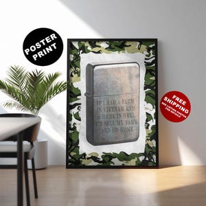 Zippo lighter engraving print, Zippo art, Vietnam Zippos, War quote print, Military history buff gift, War memorabilia, Military collectible