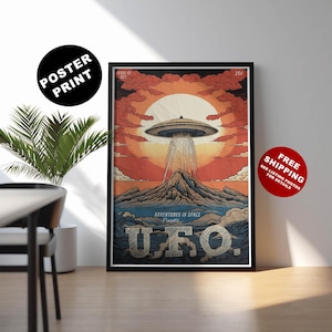 UFO-Sci-Fi-Plakat, Retro-Sci-Fi-Druck, Illustrierter Sci-Fi-Plakatdruck, Science-Fiction-Plakat, klassischer Retro-UFO-Druck, Sci-Fi-Comic-Buch