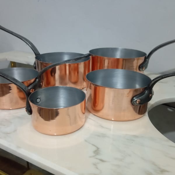 Vintage French Copper Saucepan Set of 5| Graduated Pans| Gift Idea!