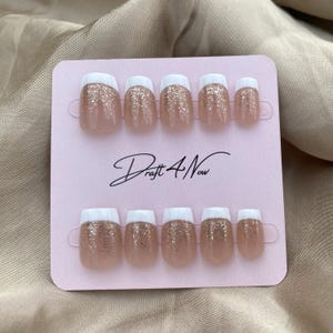 Classic French Tip Press-On Nails with Glitter Accents