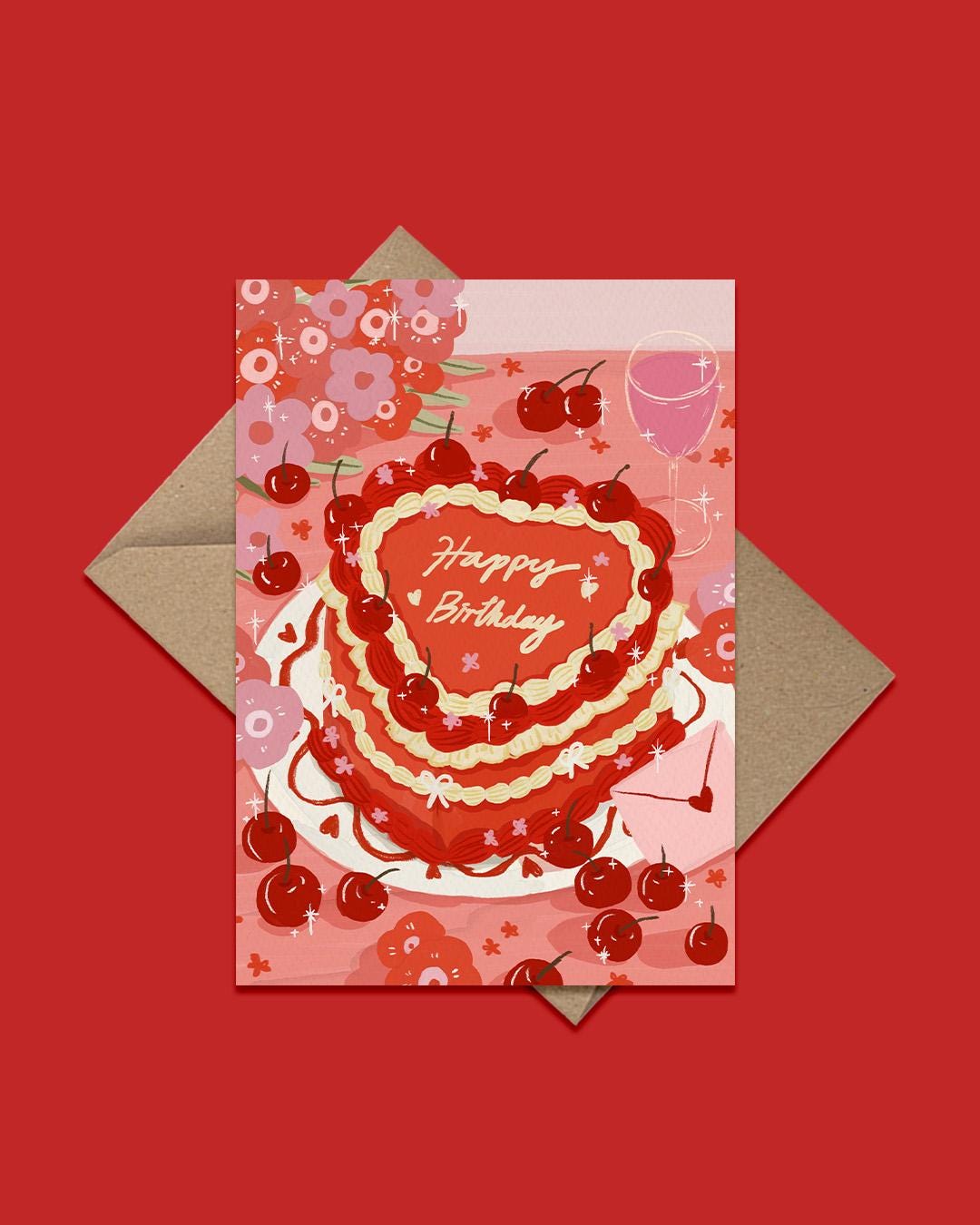 Birthday Card for Best Friend – Cherry Cake Illustration, Cute Funny ...