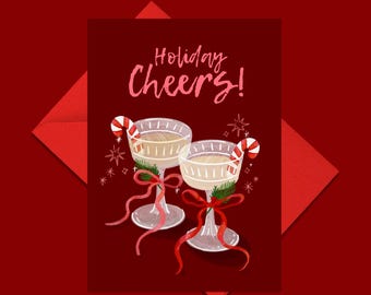Holiday Cheers Christmas Card Festive Cocktail Greeting Card Champagne Coupe Holiday Card