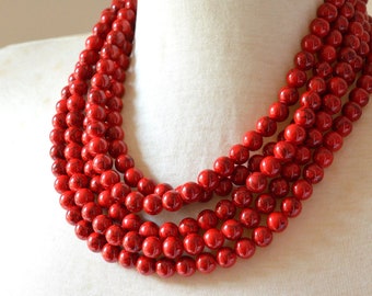 Red Stone Statement Necklace, Beaded Chunky Necklace, Necklace For Women, Gift For Her -  Alana