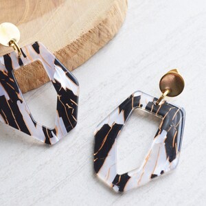 Black White Acrylic Statement Earrings,  Big Lucite Earrings, Lightweight Large Earrings Gift For Her - Mia