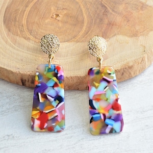 Multi Color Statement Earrings, Colorful Lucite Earrings, Terrazzo Earrings, Gift For Her - Nevaeh